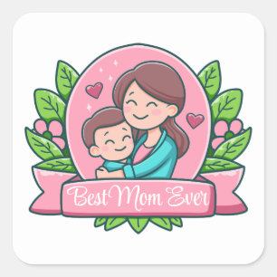 Adesivo Quadrado Melhor Mãe do Mundo, Mãe e Filho, Personalizado