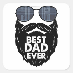 Adesivo Quadrado Melhor Pai de sempre; barba; Pai barbudo; óculos e