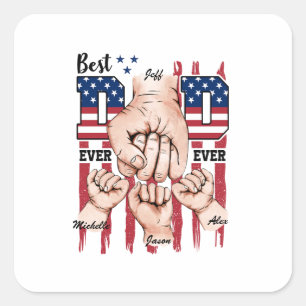 Adesivo Quadrado Melhor Pai do mundo - Fist Bump USA Flag - 3 Kids