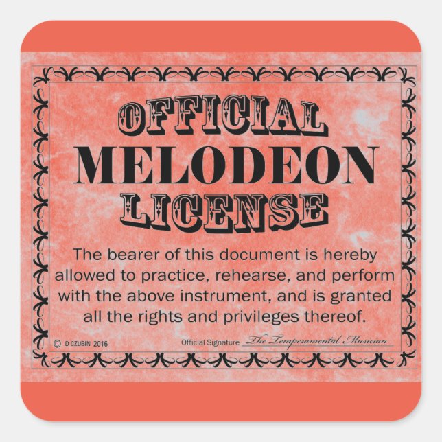 Adesivo Quadrado Melodeon License Square Sticker (Frente)