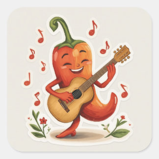 Adesivo Quadrado Melodias Picantes – Guitarra de Pimenta Chili Aleg