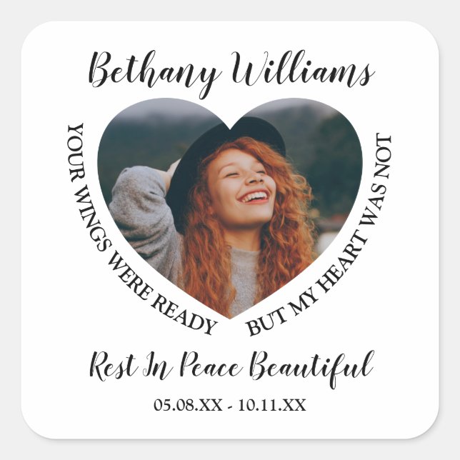 Adesivo Quadrado Memória de Foto Cardíaca Personalizada Moderna (Frente)