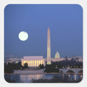 Adesivo Quadrado Memorial de Lincoln, monumento de Washington, E.U.