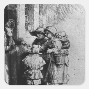 Adesivo Quadrado Mendigos na entrada de uma casa, 1648
