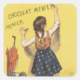 Adesivo Quadrado Menier Girl Escrevendo Vintage Ad