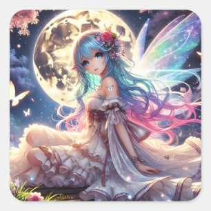Adesivo Quadrado Menina Anime Princesa Fada da Lua no Jardim