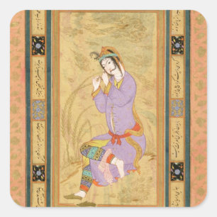 Adesivo Quadrado Menina assentada que ondula seu cabelo em