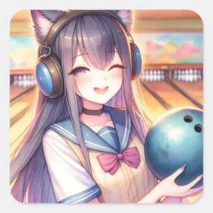 Adesivo Quadrado Menina bonito de animação na Festa de aniversário