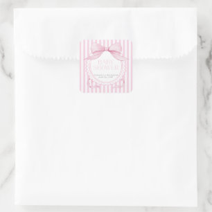 Adesivo Quadrado Menina com Laço Rosa Coquette Listrada Chã de Bebê