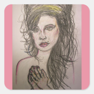 Adesivo Quadrado menina com praying do cabelo da colmeia