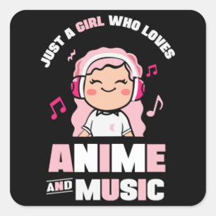 Adesivo Quadrado Menina de animação rosa-branca   Anime & Music L