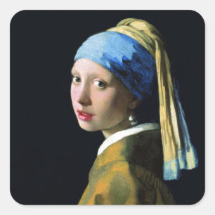 Adesivo Quadrado Menina de janeiro Vermeer com uma arte barroco do