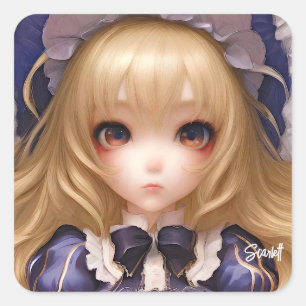 Adesivo Quadrado Menina De Manga Cuta Japonesa Em Azul