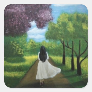 Adesivo Quadrado Menina de Vestido Branco