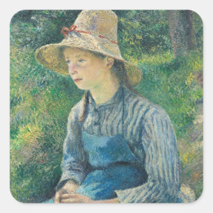 Adesivo Quadrado Menina do camponês de Camille Pissarro   com um