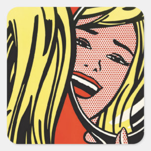 Adesivo Quadrado Menina no espelho - Lichtenstein - pop art do
