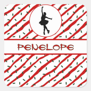 Adesivo Quadrado Menina Patinando no Gelo Natal Personalizado