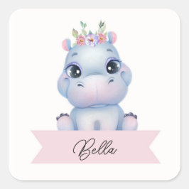 Adesivo Quadrado Menina personalizada hipopótamo