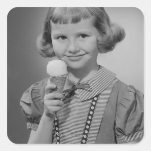 Adesivo Quadrado Menina que come o sorvete