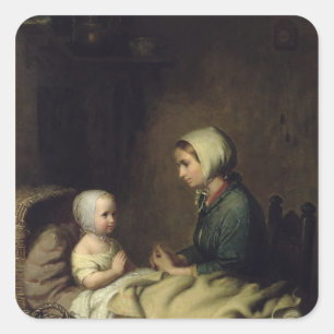 Adesivo Quadrado Menina que diz suas orações na cama