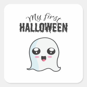 Adesivo Quadrado Menina recém-nascida do Halloween Cute Boo Primeir