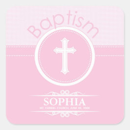 Adesivo Quadrado Menina rosa e personalizável, criança de Deus bati