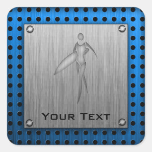 Adesivo Quadrado Menina surfando; Metal-olhar escovado