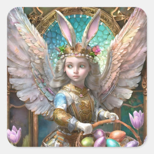 Adesivo Quadrado Menina Vestindo roupa de anjo na Páscoa