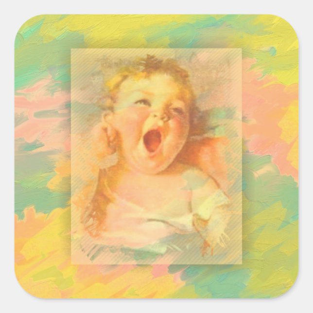 Adesivo Quadrado Menina vintage aquarela elegante (Frente)