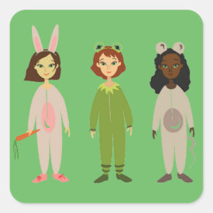 Adesivo Quadrado Meninas bonitas do pijama tema amigos