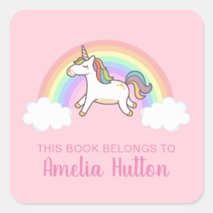 Adesivo Quadrado Meninas Cute Pink Unicorn Este Livro Pertence A Cr