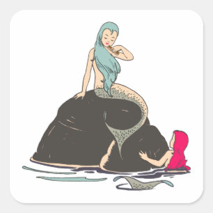 Adesivo Quadrado Meninas de sereia Fantasy Fairytale art