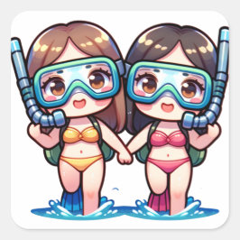 Adesivo Quadrado Meninas de Snorkeling