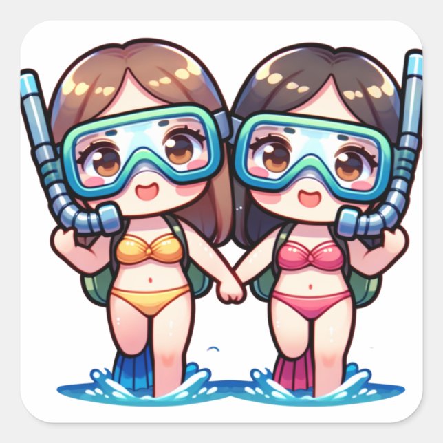 Adesivo Quadrado Meninas de Snorkeling (Frente)