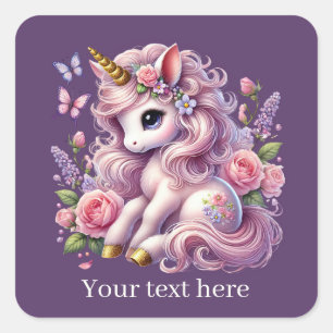 Adesivo Quadrado Meninas fantasias bonitas unicórnio adicionar text