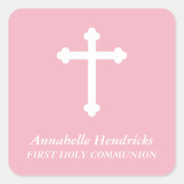 Adesivo Quadrado Meninas Rosa Baptism/Favor Comunitário