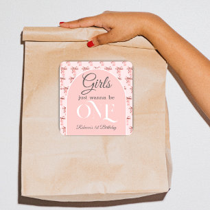 Adesivo Quadrado Meninas só querem ser um Arco rosa primeiro aniver