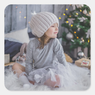 Adesivo Quadrado Menininha linda e árvore de Natal .jp