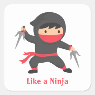 Adesivo Quadrado Menino Ninja Fofo com Armas Sai para Crianças