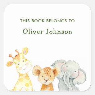 Adesivo Quadrado Meninos Animais 'Este Livro Pertence A Crianças'