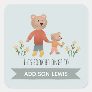 Adesivo Quadrado Meninos Cute Este Livro Pertence Ao Urso e Nomes C