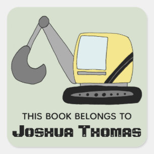 Adesivo Quadrado Meninos Cute This Book Pertence a Digger and Name 