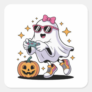 Adesivo Quadrado Meninos de Halloween Fantasmas Gamer Traje Assusta