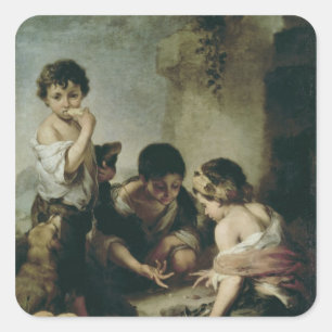 Adesivo Quadrado Meninos que jogam os dados, c.1670-75