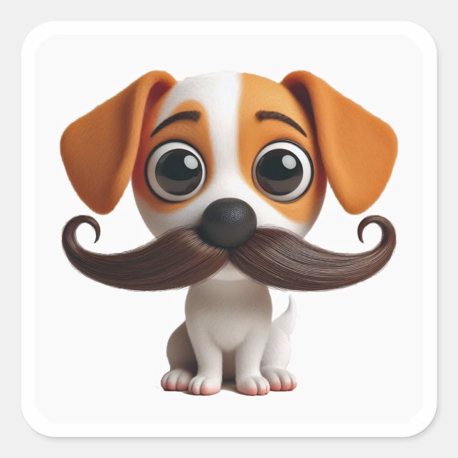 Adesivo Quadrado Menjou Mustache Puppy - Sticker (Frente)
