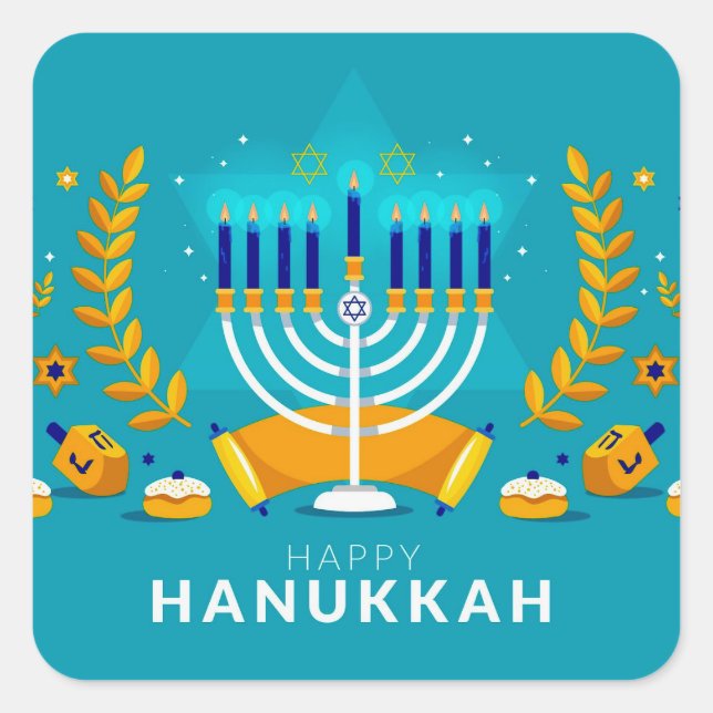 Adesivo Quadrado Menorá de Hanukkah (Frente)