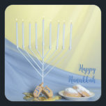 Adesivo Quadrado Menorah Branca Dourada Moedas e Sonhos Feliz Hanuk<br><div class="desc">Apresentamos o nosso encantador adesivo de comemoração Chanucá, com uma mistura harmoniosa de elementos tradicionais que dão vida ao espírito do Festival das Luzes! Este adesivo encantador inclui uma menorah radiante, moedas de jogo, um sonho divertido e donuts tentadores — todos lindamente ilustrados para adicionar um toque de calor e...</div>