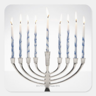Adesivo Quadrado Menorah com velas ardentes