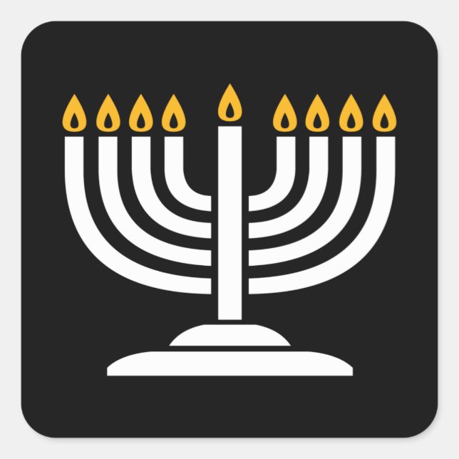 Adesivo Quadrado Menorah - Feliz presente de Natal Judeu Hanukkah (Frente)