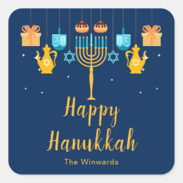 Adesivo Quadrado Menorah Hanukkah Party Sticker